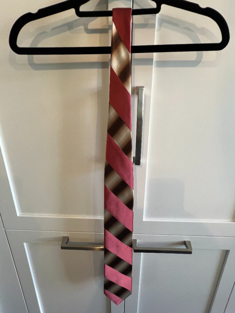 Ted Baker London 100% Silk Tie Pink Burgundy Gold Stripe Necktie